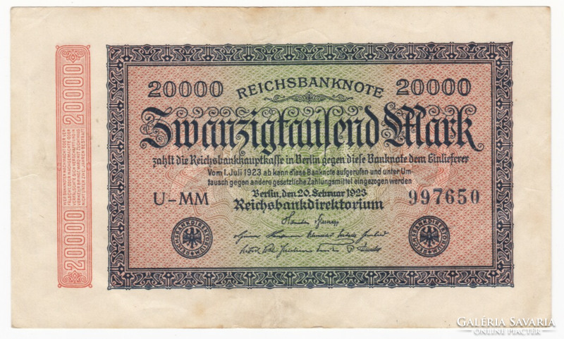 Húszezer Márka bankjegy Berlin 1923
