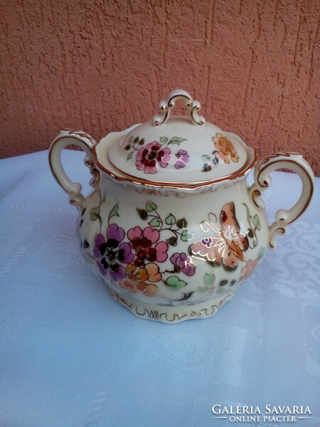 Zsolnay butterfly patterned sugar bowl with lid (for tea set)