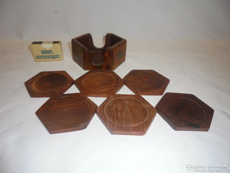 Retro wooden coaster, cup holder set in holder - for six