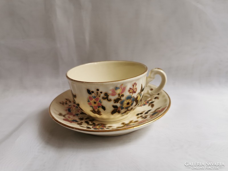 Antique Zsolnay gold contour teacup with flowers