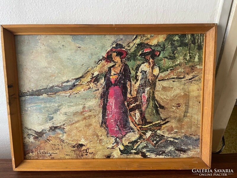 Two ladies on the beach, print
