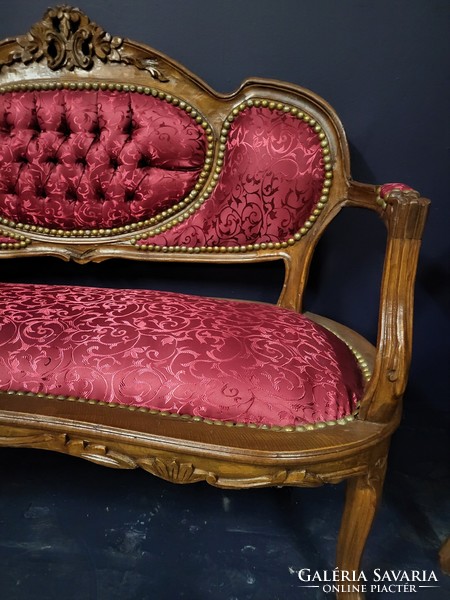 Living room set with burgundy cover, carved seating set