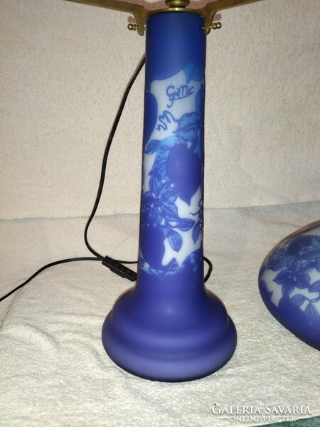 Rare beautiful blue colored plum leaf pattern Galle lamp 49cm high