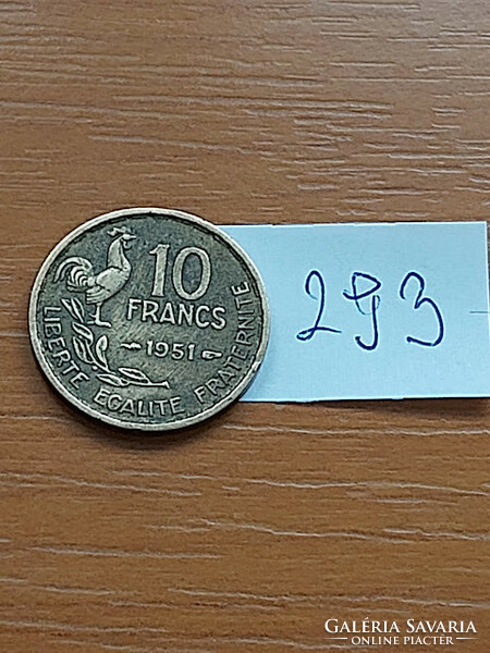 France 10 francs 1951 aluminum bronze, rooster 293