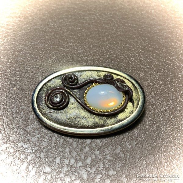 Vintage moonstone brooch, vintage craftsman pin from the 1970s or 80s with moonstone inlay