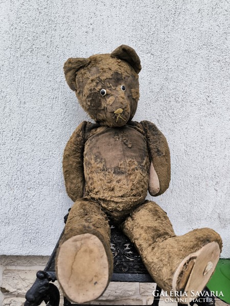 Antik teddy maci Mackó Teddy Bear szalma töltetű antik régi barna medve ! Ments  meg !