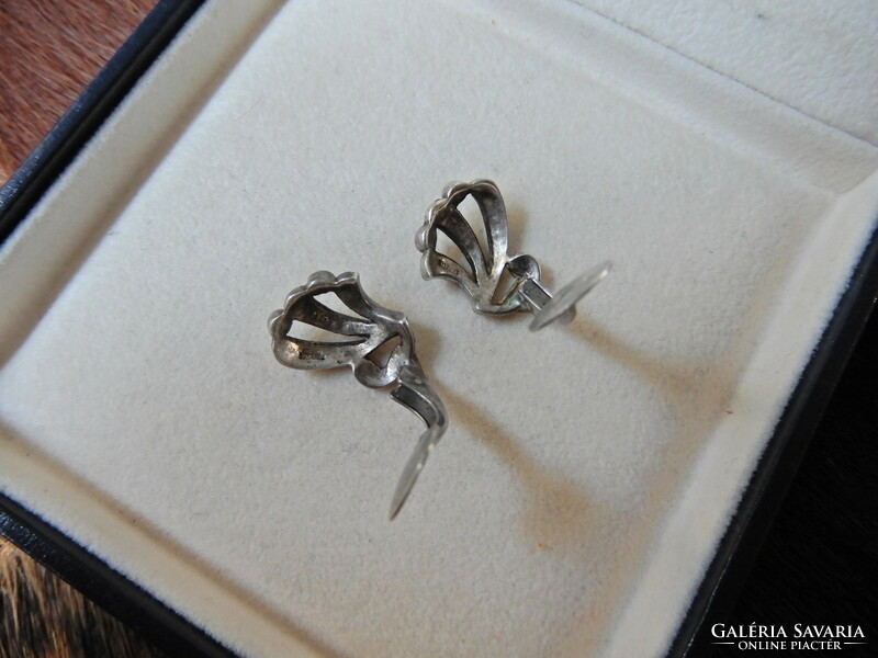 Old silver clip-on earrings with a pair of marcasite stones