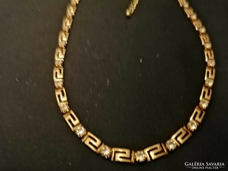 Gold-plated Greek pattern necklace with zirconia stones with h8 avon mark.