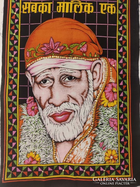 Eredeti indiai vászonra festett Sai Baba batik falikép Indiából