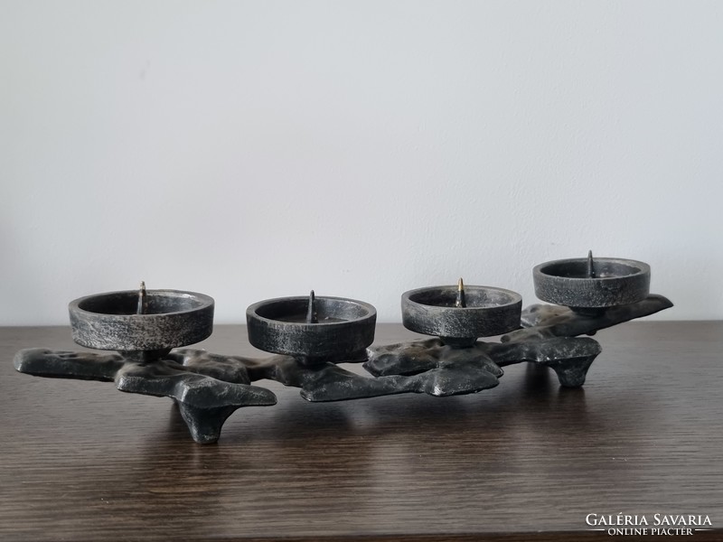 Brutalist style, patinated iron candle holder - 35 cm (60s)