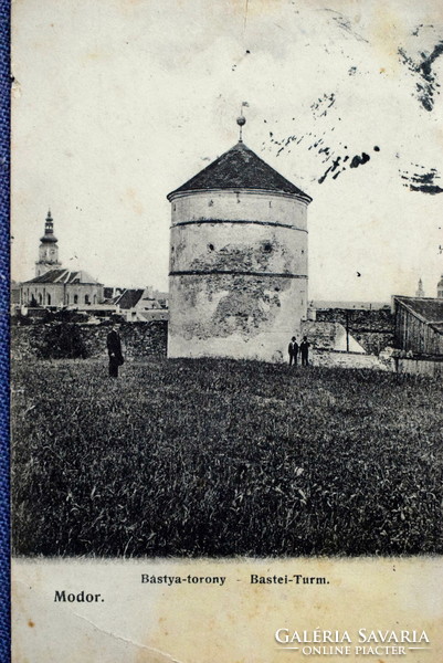 Modor (Felvidék)  Bástya - torony , látképpel  fotó képeslap  1909