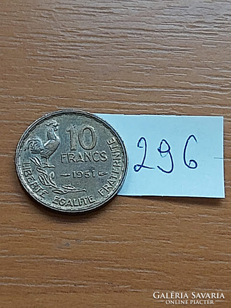 France 10 francs 1951 aluminum bronze, rooster 296