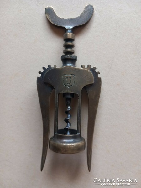 Retro Solid Bronze Brass Heraldic Shield U Marked Italian? Corkscrew bottle opener