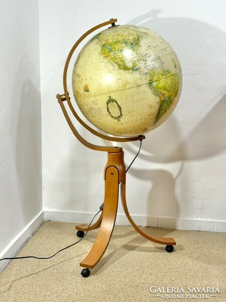 Huge Italian illuminated globe on rolling legs