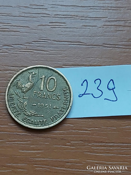 France 10 francs 1951 aluminum bronze, rooster 239