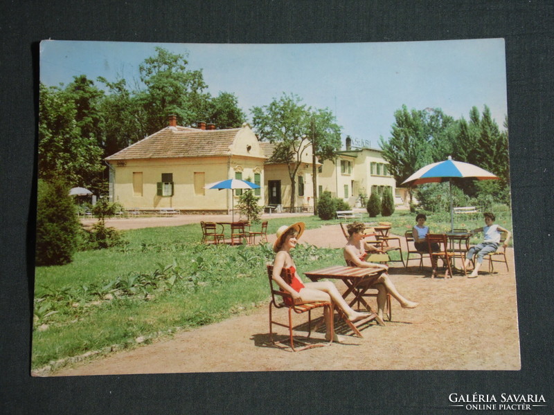 Postcard, Balatonberény, Kszkbi resort, park detail, resort with ladies