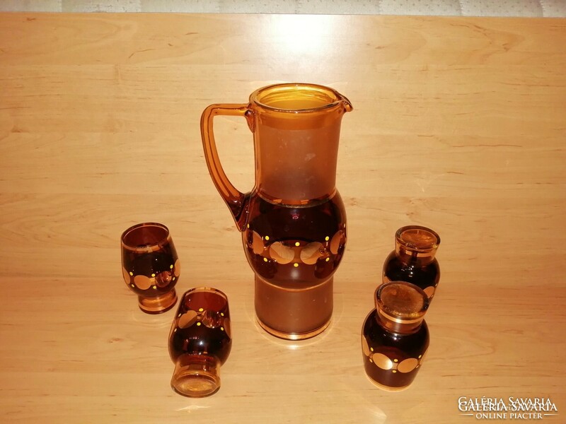 Ritka aranyozott ital kínáló üveg készlet - kancsó 4 pohárral (5/K)