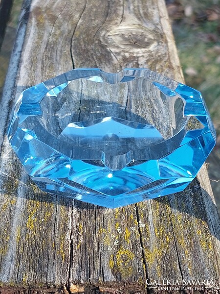 Blue polished glass ashtray.