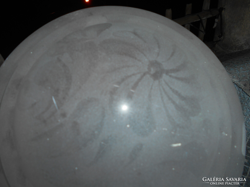 Antique large-sized etched glass lamp shade, with flower decoration - for the lower part of the chandelier