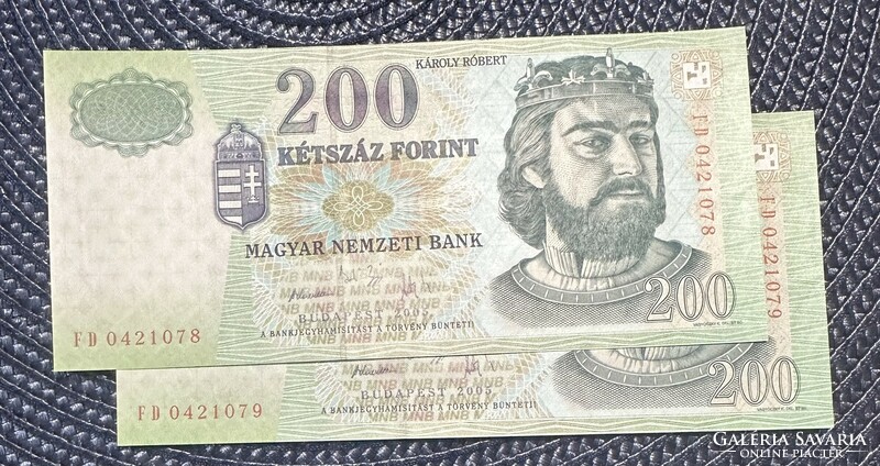 200 forint 2005 FD - UNC sorszámkövető páros