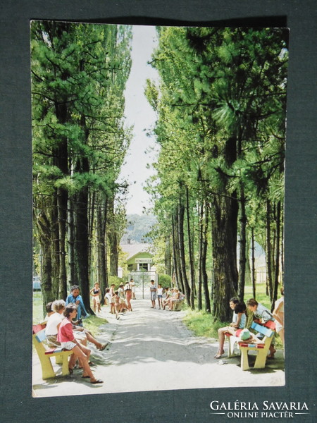 Képeslap, Balatonmáriafürdő,Somogy Megyei Tanács gyermeküdülő, bejárat park részlet gyerekekkel