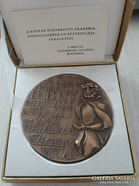 István Széchenyi bronze commemorative plaque on the occasion of the 150th anniversary of Róbert Csíkszentmihályi mta