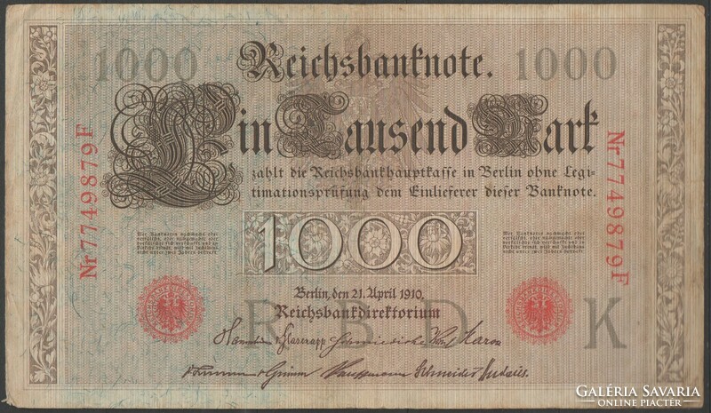 D - 056 - foreign banknotes: 1910 Germany 1,000 marks (with red numbers)