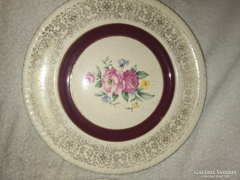 Antique hand painted british empire ware rose point 22k gold flat plate