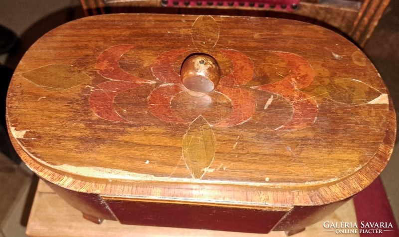 Biedermeier oval wooden sewing box,
