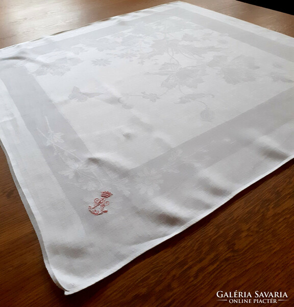 Damask tablecloth with a crown monogram in a wonderful pattern. 73X71 cm