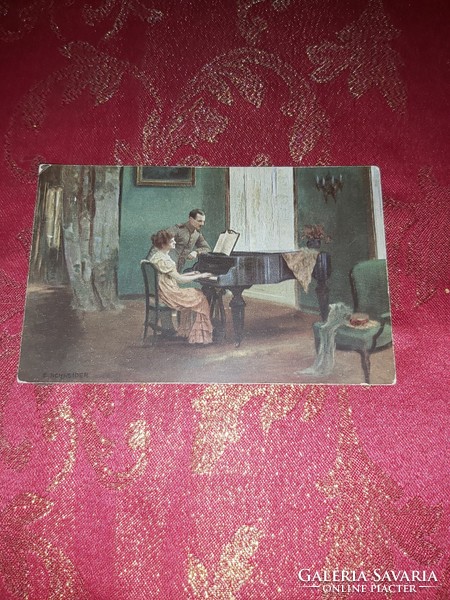 Old German postcard with courting military officer - gluckliche stunden