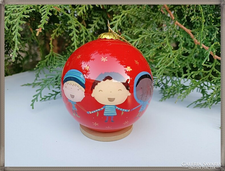 Children of the world, hand-painted unicef, thick glass hanging decoration sphere depicting happy children.