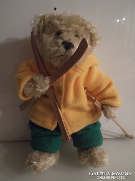 Teddy bear - 35 cm - wooden - with skis - sticks - plush - brand new - exclusive - German - flawless