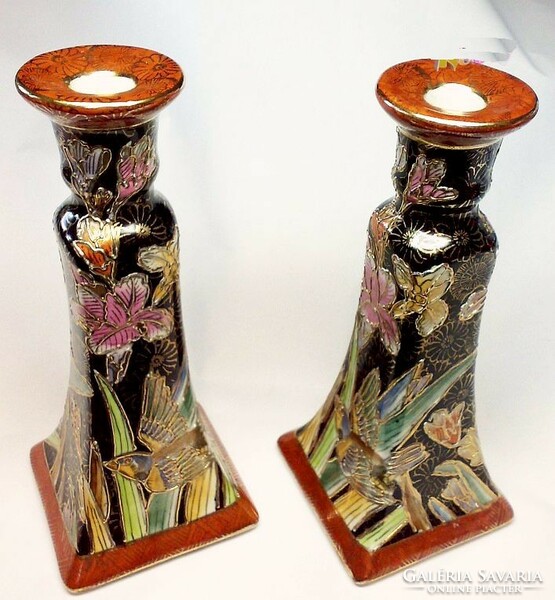 Pair of retro exotic candle holders from China with singing birds