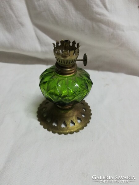 Green glass mini kerosene lamp