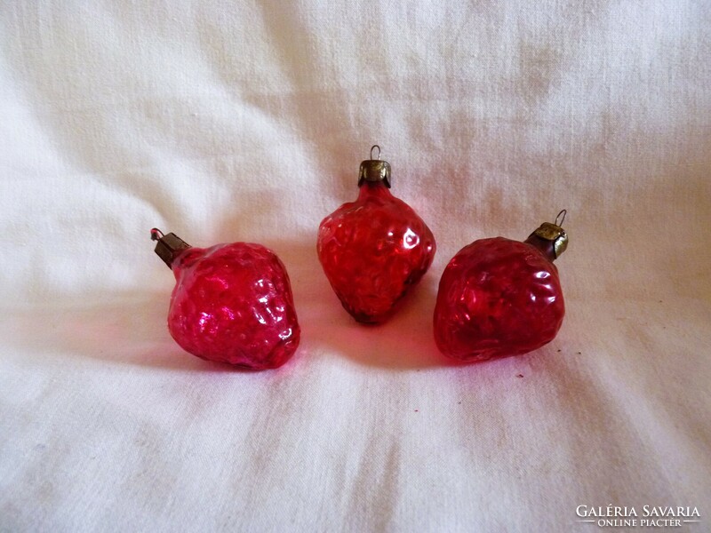 Old glass Christmas tree ornaments - 3 translucent strawberries!