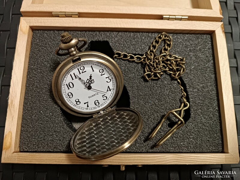 Steam locomotive pocket watch gift in a wooden box, unique handicraft