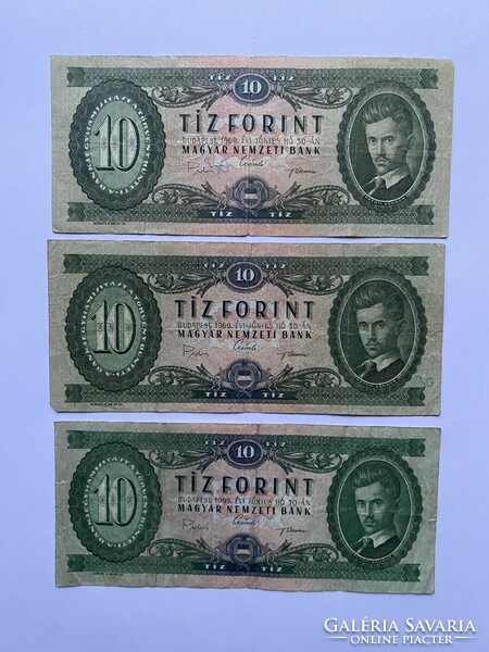 3 db Tíz forint 10 Forint 1969  A sorozat A549 A822 A858