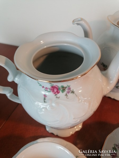 Rózsás, barokkos lengyel kávés, teás kiöntő, készlet pótlásra