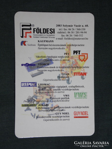 Card calendar, earthen construction industry tools, machine tool shop, service, Solymár, 2001, (6)
