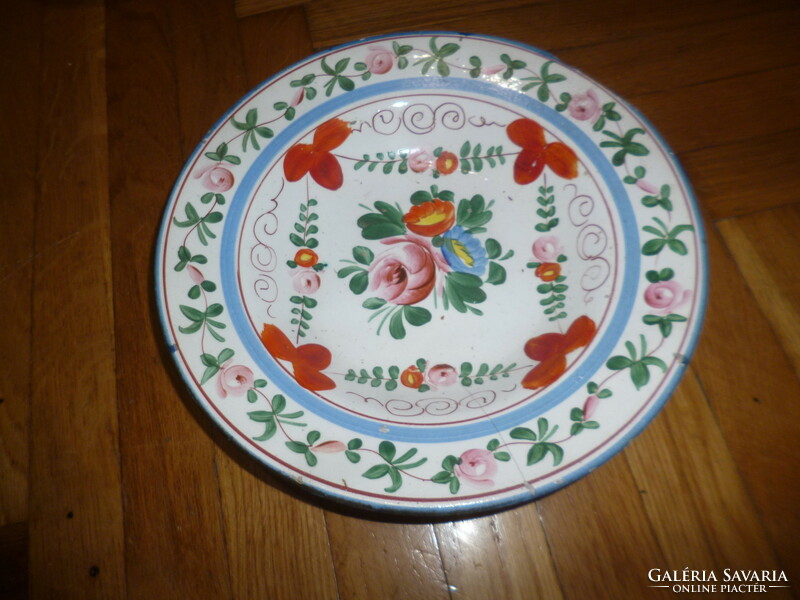 Antik festett porcelán fajansz hollóházi fali tányér