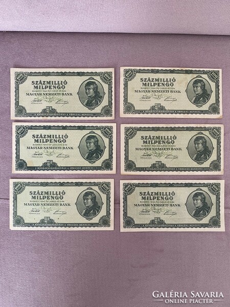 6 Hundred million milpengő 100000000 milpengő 1946 crisp banknotes