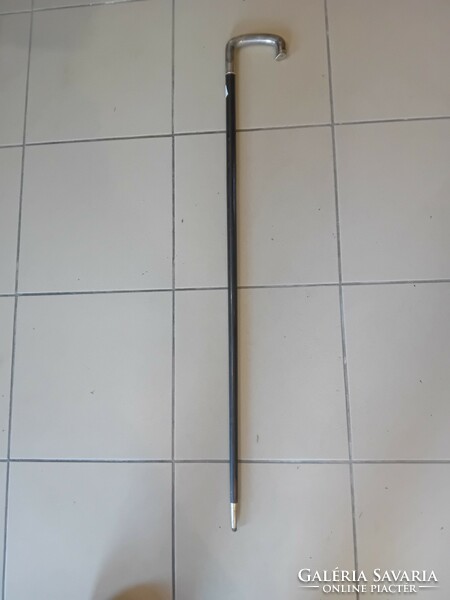 Walking stick, cane, with silver tongs