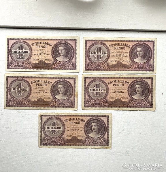 5 pieces of one billion pengő, March 1946