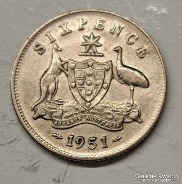 Ausztrália VI. György .500 ezüst 6 Pence 1951. (H/35)