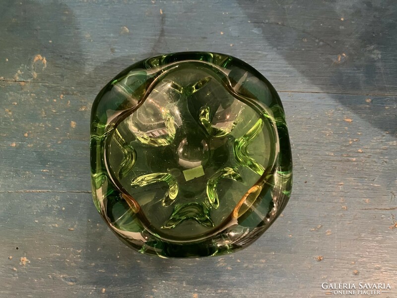 Art deco green glass ashtray, center of the table