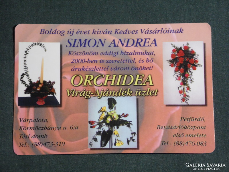 Kártyanaptár, Simon Andrea, Orchidea virág ajándék üzlet, Várpalota, Pétfürdő, 2000, (6)