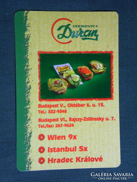 Kártyanaptár, Duran hidegtál szendvics rendelés, Budapest , 2000, (6)