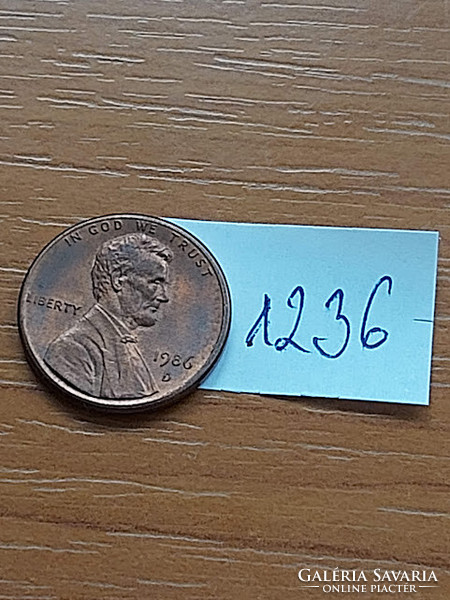 Usa 1 cent 1986 d, abraham lincoln, copper-zinc 1236