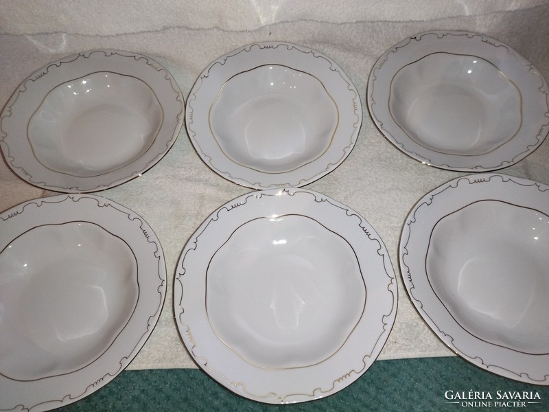 6 darabos Gyönyörű Zsolnay aranytollazott leves mély tányérok soha nem használt